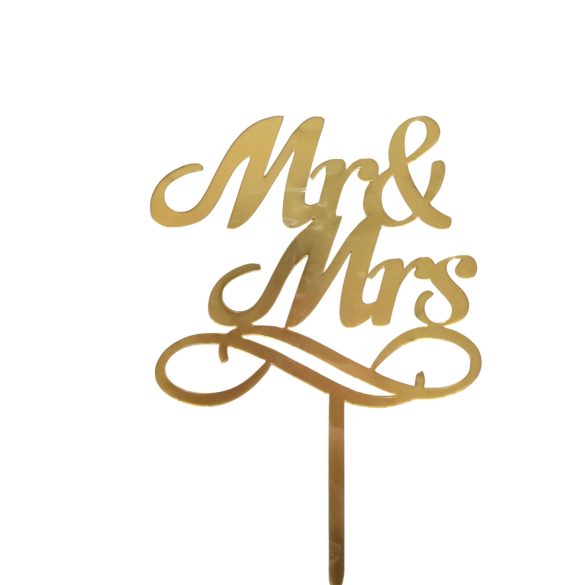 Mr&Mrs esküvői tortadísz arany színben