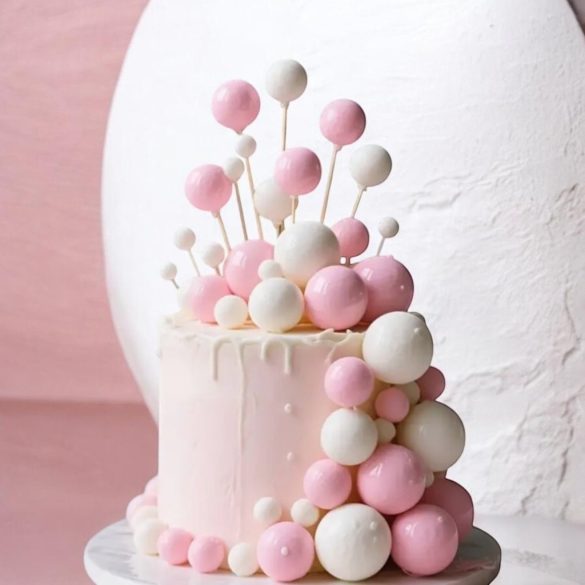 Tortadíszítő golyók (pink,fehér)