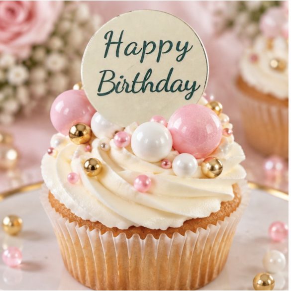 Happy Birthday dekortábla, ezüst